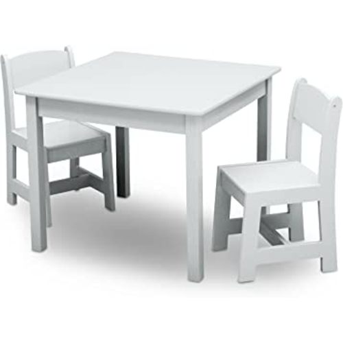 Delta Children MySize Kids Wood Table and Chair Set (2 Chairs Included) - Ideal for Arts & Crafts, Snack Time, & More - Greenguard Gold Certified, Bianca White, 3 Piece Set