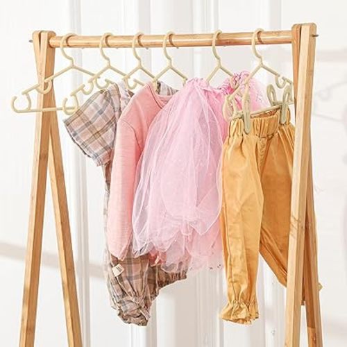Hsei Nursery Hangers with Clips for Kids Baby Pants Hangers 10/20/40 Newborn Plastic Hanger with 20/40/80 Clip for Closet Toddler Clothes Coat Skirts Socks(Ivory,120 Packs)