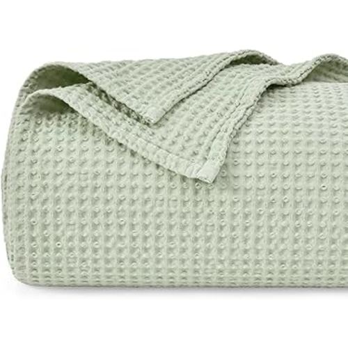 PHF 100% Cotton Waffle Weave Blanket Twin Size 66"x90"-Lightweight Washed Soft Breathable Blanket Perfect for Summer-Great Blanket Layer for Couch Bed Sofa -Elegant Home Decoration - Sage Green