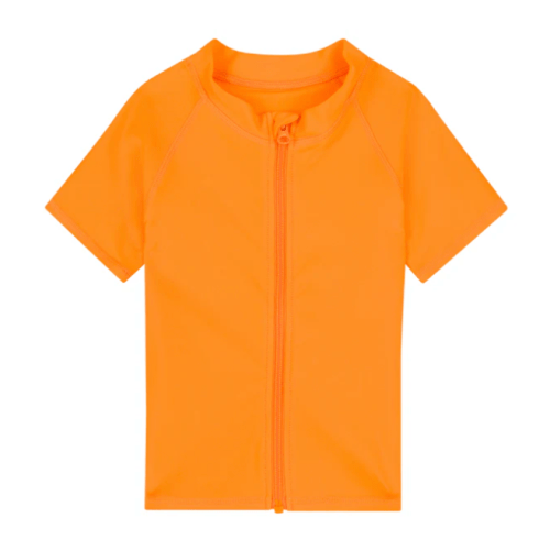 Kids Short Sleeve Zipper Rash Guard Swim Shirt | “Orange”