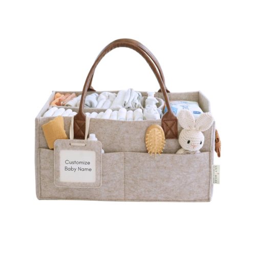 Lily Miles Baby Diaper Caddy Organizer, Nursery Storage Basket for Newborn Essentials, Neutral Gift for Baby Shower, Registry Must-Have, Car Organizer for Diapers and Wipes - Sand, Large