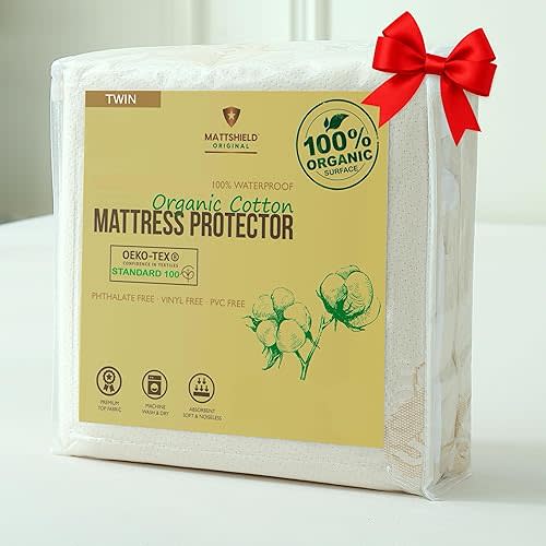 Waterproof Organic Mattress Protector Twin – Soft Organic Cotton Top – Noiseless & Breathable 250 GSM Pad Cover – Deep Pocket Fitted Design