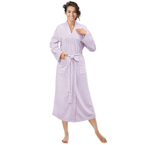 PAVILIA Lavender Light Purple Women Waffle Knit Kimono Robe, Soft Cozy Breathable Lightweight Bathrobe with Side Pockets, Shower Spa House Long Robe for Women, L/XL
