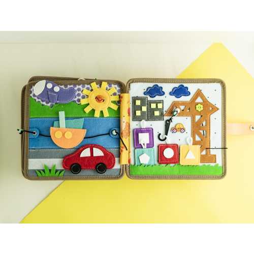 Felt Quiet Book , Busy Book with Cars Boat and Shapes, Montessori Sensory Activity Book, Learning Toy Boys