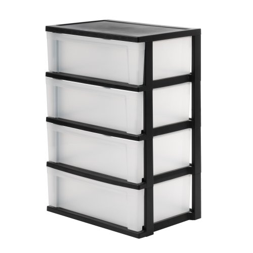 IRIS 4 -Drawers Black/Clear Stackable Plastic Storage Storage drawer 30.6-Inches H x 20.9-Inches W x 15-Inches D