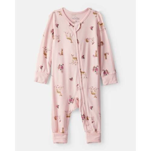 Preemie Baby Girl Deer & Floral Print PurelySoft Sleep & Play Pajamas - Pink | Carter's