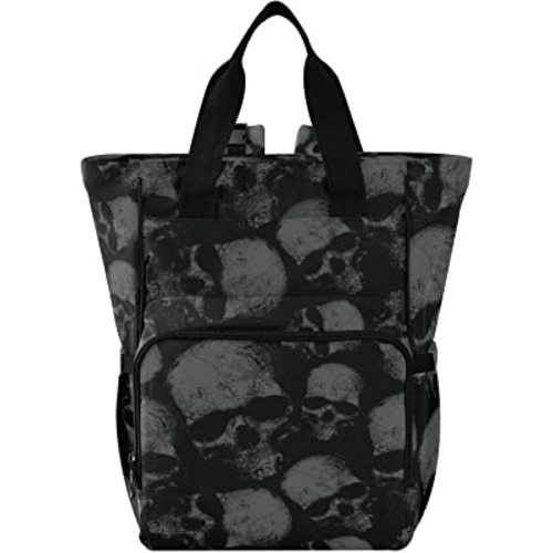 Diaper Backpack Grey Skulls Pattern Multifunctional Nappy Bag Tote Large Capacity with Stroller Straps Insulated Feeding Bottle inserts