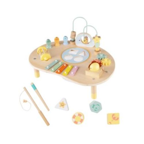 7-in-1 Montessori Toddler Activity Table, Wooden Musical Sensory Table, 12M+