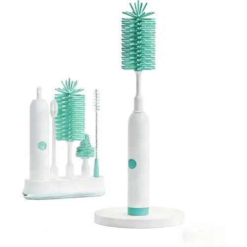 Rechargeable Electric Bottle Brush with Stand - 360° Spin Silicone Cleaner for Baby Bottles, Breast Pumps & Small Household Containers (Light Green)