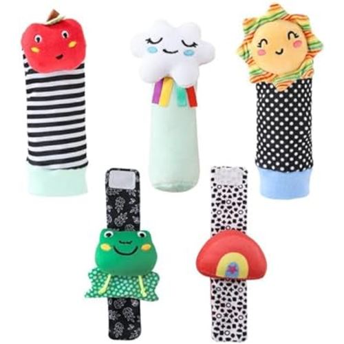The Peanutshell Sock Rattles Set of 5 - Girl Boy Rattle Socks, Baby Toys 0-6-12 Month, Animal Newborn High Contrast Baby, Infant, Newborn Toys 0-3 0-6 Months Old Babies - Montessori