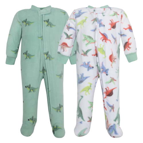 Hudson Baby Infant Boys Fleece Sleep and Play, Cheerful Dino Friends, 0-3 Months
