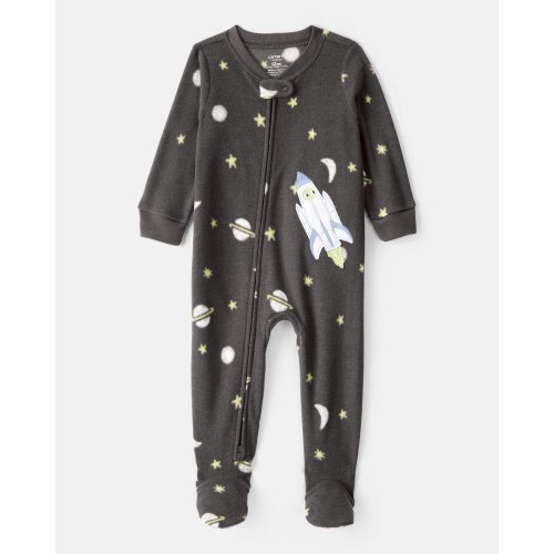 Baby Boy Spaceship Star Print Fleece Loose Fit 1-Piece Pajamas - Grey - Carter's | Carter's