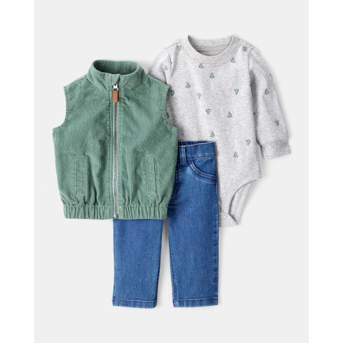Baby Boy 3-Piece Corduroy Vest, Bodysuit & Pant Set - Green - Carter's | Carter's
