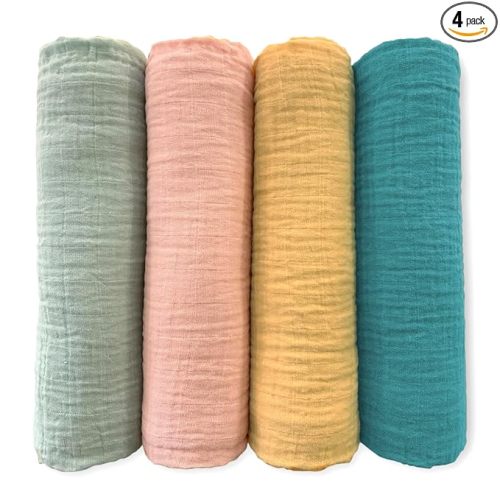 SwaddleDesigns Cotton Muslin Swaddle Blankets for Babies, Set of 4, Neutral Receiving Blankets for Newborn, Baby Registry & Gift, 46x46 inches, Paradise