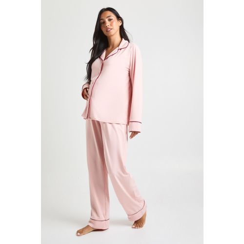 Maternity Piping Detail Long Sleeve Shirt & Trouser Pyjama Set
