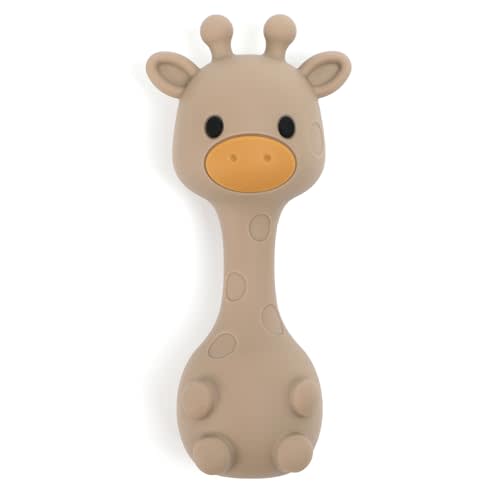 Silicone Little Giraffe Shaker Rattle Toy for Babies | Food Grade Silicone Teether | Easy to Grip | BPA Free (Sand)