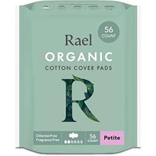 Rael Pads for Women, Organic Cotton Cover - Period Pads with Wings, Feminine Care, Sanitary Napkins, Light Absorbency, Unscented, Ultra Thin (Petite, 56 Count)