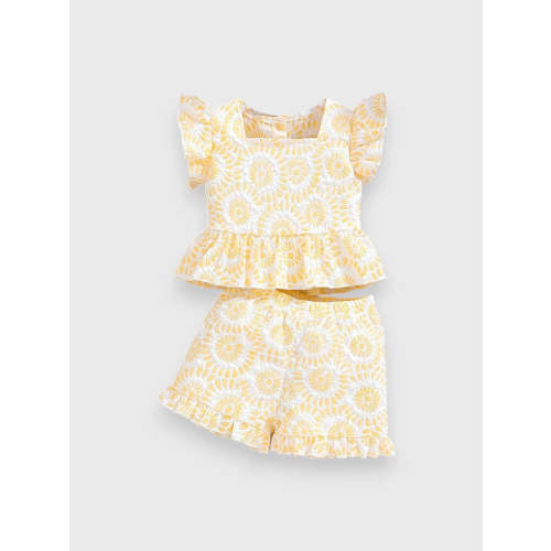 2 Pc Baby Girl Square Neck Flower Brocade Set