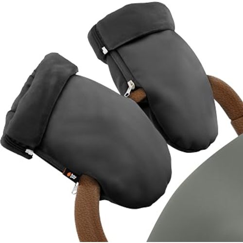 Baby Uma Stroller Gloves Hand Muff - Supersoft Fleece-Lined Faux-Leather Stroller Mittens, Water-Resistant & Universal with Side Zippers