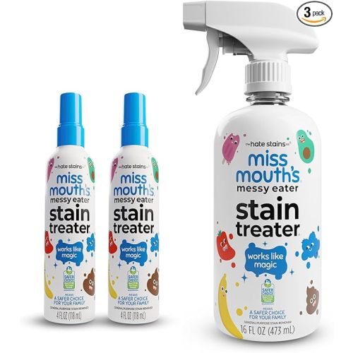 Miss Mouth's Messy Eater Stain Treater - 4oz 2-Pack & 16oz Spray Bottle - Laundry Spot Cleaner for Clothes, Carpet & Upholstery - Baby Stain Remover
