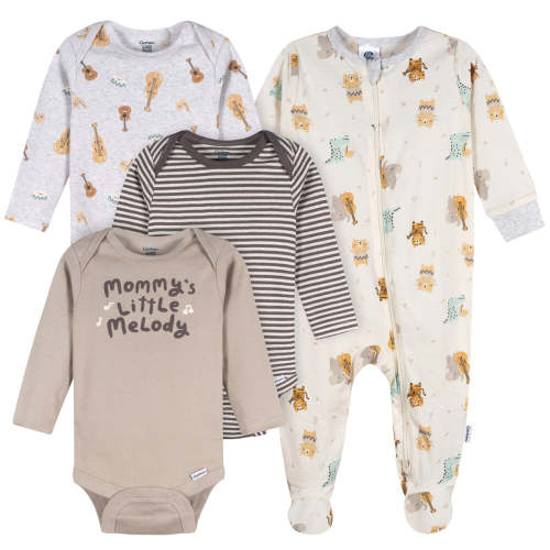 4-Pack Baby Neutral Musical Animals Long Sleeve Onesies® Bodysuits and Sleep 'N Play – Gerber Childrenswear