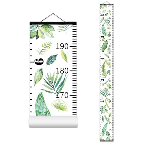 Nustila Green Plants Growth Chart for Kids Baby Height Chart Ruler Removable Canvas Wooden Frame Hanging Wall Rulers Measurement Charts for Toddler Room Nursery Decor - 79"X7.9" with Black Wood