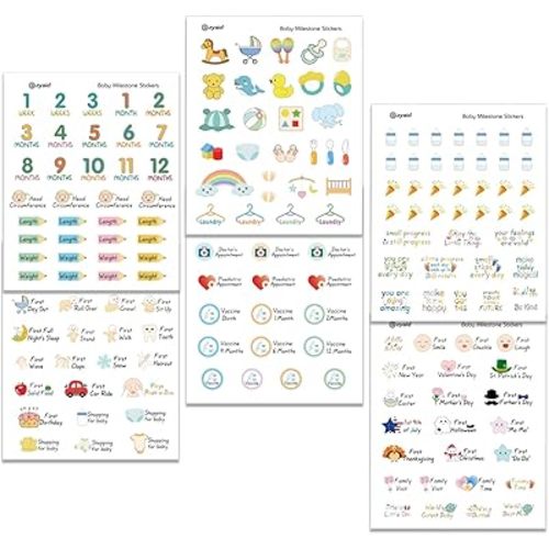 Baby’s First Year Milestone Planner Stickers for New Mom, Baby Milestone Scrapbook Stickers for Planning, Decorating and Scrapbooking, 6 Sheets
