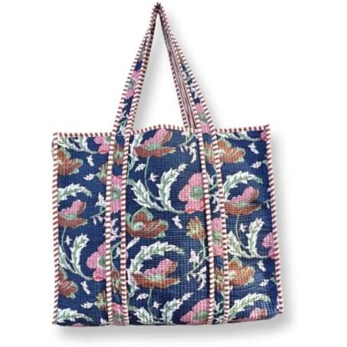 Women's Quilted Cotton Tote Bag Handprinted Reversible Hand Block Print Shoulder Bag Women Handbag Traveling Bag