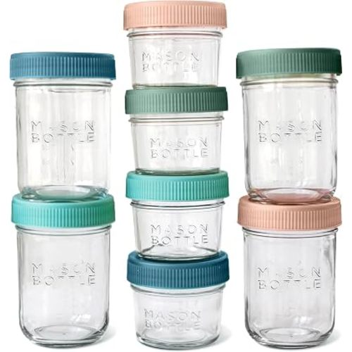 Glass Breastmilk Storage Jar Set with Lids, 8-Pack, 4oz & 8oz