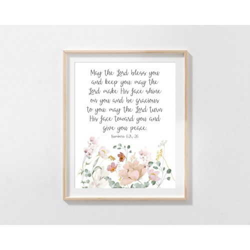 Numbers 6, May the Lord Bless You and Keep You, Bible Verse Wall Art, Scripture Print, Christian Gift for Women Girl, Watercolor Wildflowers
