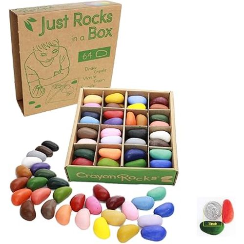 Crayon Rocks Just Rocks in a Box, 32 Colors, Tripod Grip Crayons Made For Handwriting Development in Kids and Toddlers, Fun & Educational, Creative Activity, 2 of Each Color - 64 Count