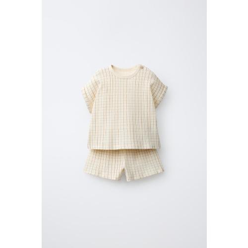 PLAID WAFFLE SHIRT AND BERMUDA SET - Ecru | ZARA United States