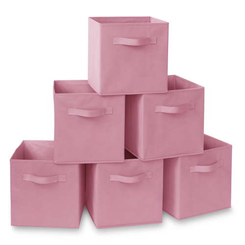 Casafield Set of 6 Fabric Storage Cube Bins, Light Pink - 11" Collapsible Foldable Cloth Baskets for Shelves and Cubby Organizers