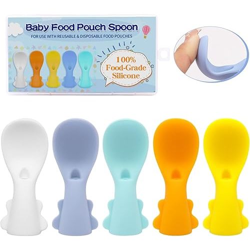 Infant Feeding Essentials & Baby Food Pouches Attachable Toppers: Seamless, Non-Drip Spoons for Baby's Diet, Compatible with Assorted Pouch Forms, Perfect for Infants 3+ Months, Pack of 5