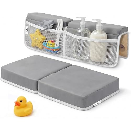 Rylor Premium Baby Bath Kneeler Mat & Elbow Rest Pad Set – Comfortable Bath Kneeler and Elbow Kneeling Rest Pad for Parents, Extra Long 26'', 2.4'' Thick, Non-Slip Support for Easy Bath Time (Gray)