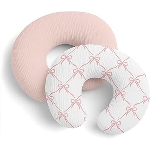 Sweet Jojo Designs 2-Piece Muslin Nursing Pillow Covers Set (Pink Bows) for Newborn Baby Girls 100% Cotton Breastfeeding Pillowcases-PILLOW NOT INCLUDED (Solid Blush Elegant Bow for Ballet Collection)
