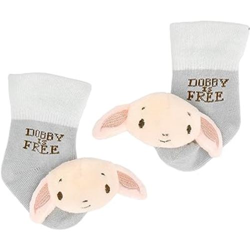 Kids Preferred Harry Potter Dobby Baby Infant Rattle Socks with Dobby Plush Rattle and Dobby is Free - Soft Baby Sock Feet Rattles Encourage Leaning Development Newborn to 9 Months
