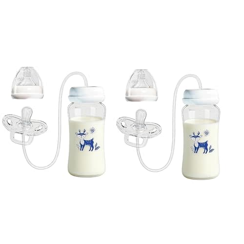 2 Pack Hands Free Babys Bottle, 300ML Anti Slip Silicone Pacifier Bottle Feeder, Leakproof Self Feeding Bottles with Nipple Straw, Lightweight Pacifier Bottles Feeder Hands Free, for Home & Outdoor