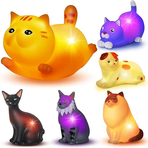 Bath Toys for Kids 1-3, 6 PCS Light-Up Cat Bath Toy Set, Baby Toddler Bath Toys, Bathtub Pool Bath Toy for Kids, Christmas Birthday Gifts for Boys & Girls Ages 1 2 3+ Years Old