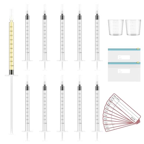 20 Sets 1ml Colostrum Collector with Caps, Colostrum Collection Kit Includes 20pcs Sterile Colostrum Syringes, 2 Measuring Cup, 2 Storage Bags, 20 Labels (Breast Milk Syringe without Needle)