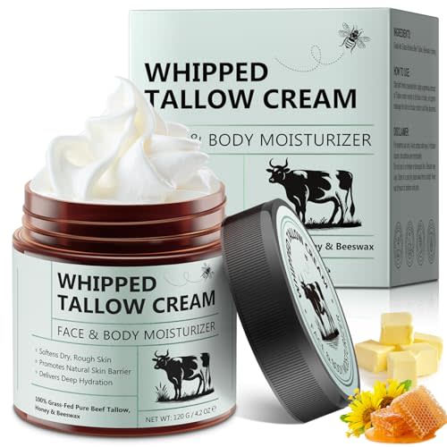 WHLH & WELL-BEING Beef Tallow for Skin, Beef Tallow and Honey Balm, All-Natural Ingredient Moisturizer for Face & Body Skin Care 1Pack