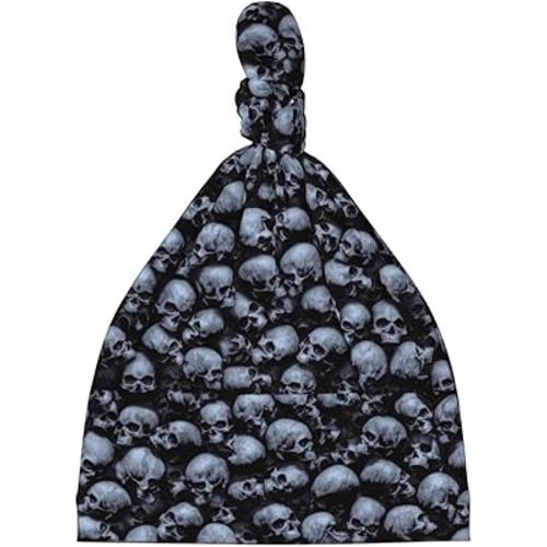 Xiso Ver Gothic Skull Baby Hats 0-6 Months Adjustable Top Knot Stretchy Soft Newborn Hats Baby Boy Girl Beanie Black