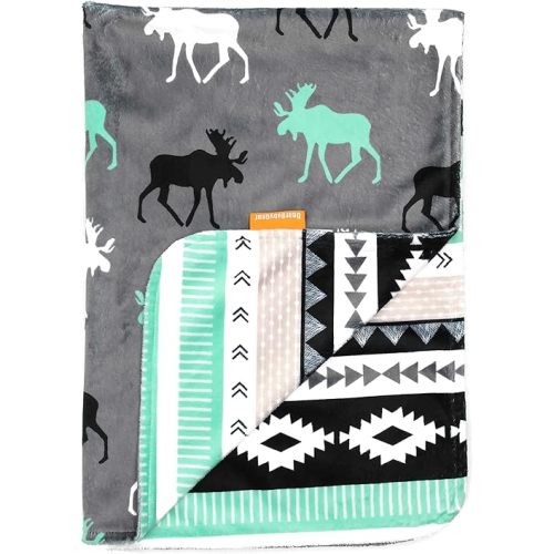 Dear Baby Gear - Reversible Baby Blankets - Soft Nursery Blanket for Newborn - Toddler Blankey - Throw Blanket for Boys & Girls - Infant Blankets - 40x30" (White Gray and Mint, Moose)