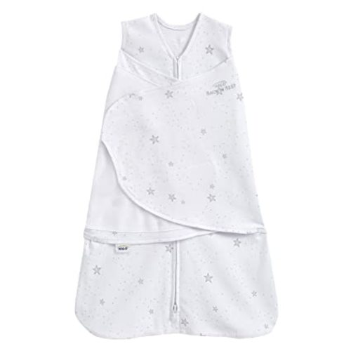 HALO 100% Cotton Sleepsack Swaddle, 3-Way Adjustable Wearable Blanket, TOG 1.5, Stardust, Newborn, 0-3 Months
