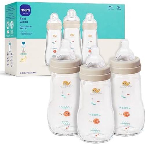 MAM 9oz Pure Glass Feel Good Anti-Colic 2+ Months Baby Bottle, 3 Pk, Unisex