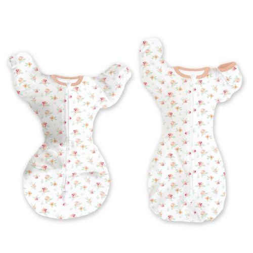 SwaddleDesigns Baby Girl Transitional Swaddle Sack, Arms Up Elbow Length Sleeve Wearable Blanket - Peachy Pink Floral - 3-6m