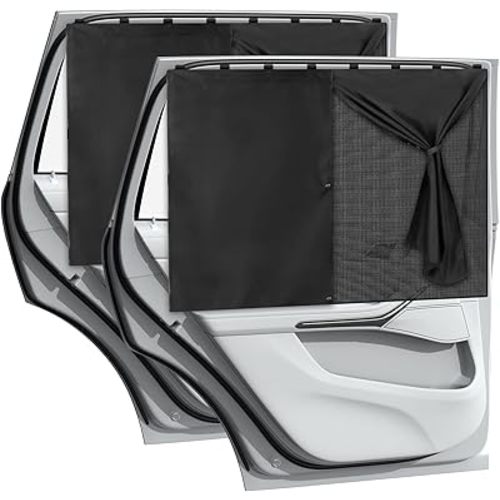 Car Window Shades with 8 Strong Magnets-26.8"x19.7" Dual Layer Car Rear/Side Window Sunshade for Baby - Full Blackout Semi-Transparent 2-in-1 Universal Auto Sun Shade for Kid & Pet Protection (2 Pack)