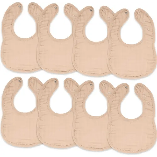 Comfy Cubs Muslin Bibs for Babies, Pack of 8 - Soft and Highly Absorbent, Feeding, Drool and Teething Bib, Adjustable Snaps - Stylish & Colorful Unisex Designs, Giftable Set - Blush