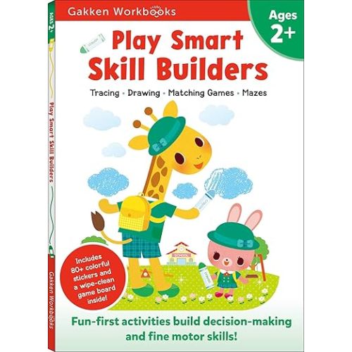 Play Smart Skill Builders Age 2+: Preschool Activity Workbook with Stickers for Toddlers Ages 2, 3, 4: Build Focus and Pen-control Skills: Tracing, Mazes, Matching Games, and More (Full Color Pages)