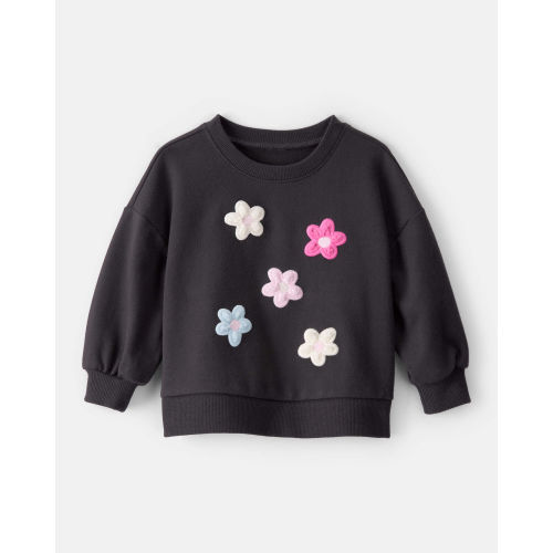 Baby Girl Floral French Terry Long-Sleeve Pullover Sweatshirt - Black (12M)